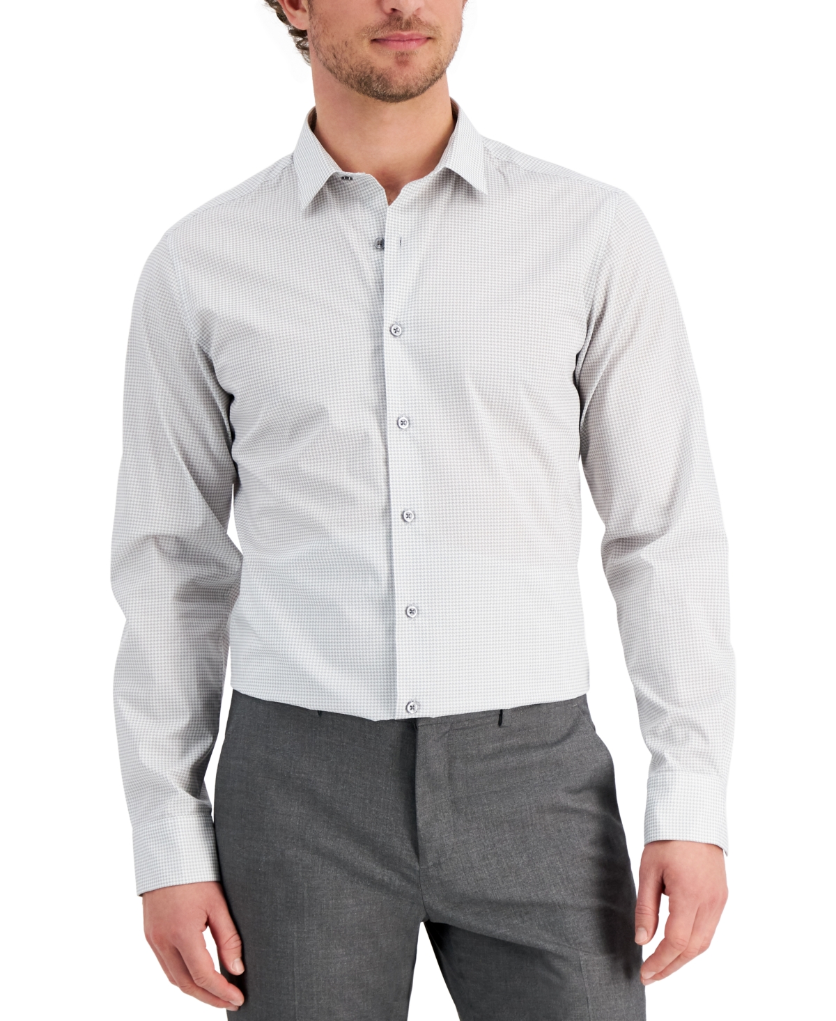 Shop Alfani Men's Slim Fit Houndstooth Dress Shirt, Created For Macy's In Black White