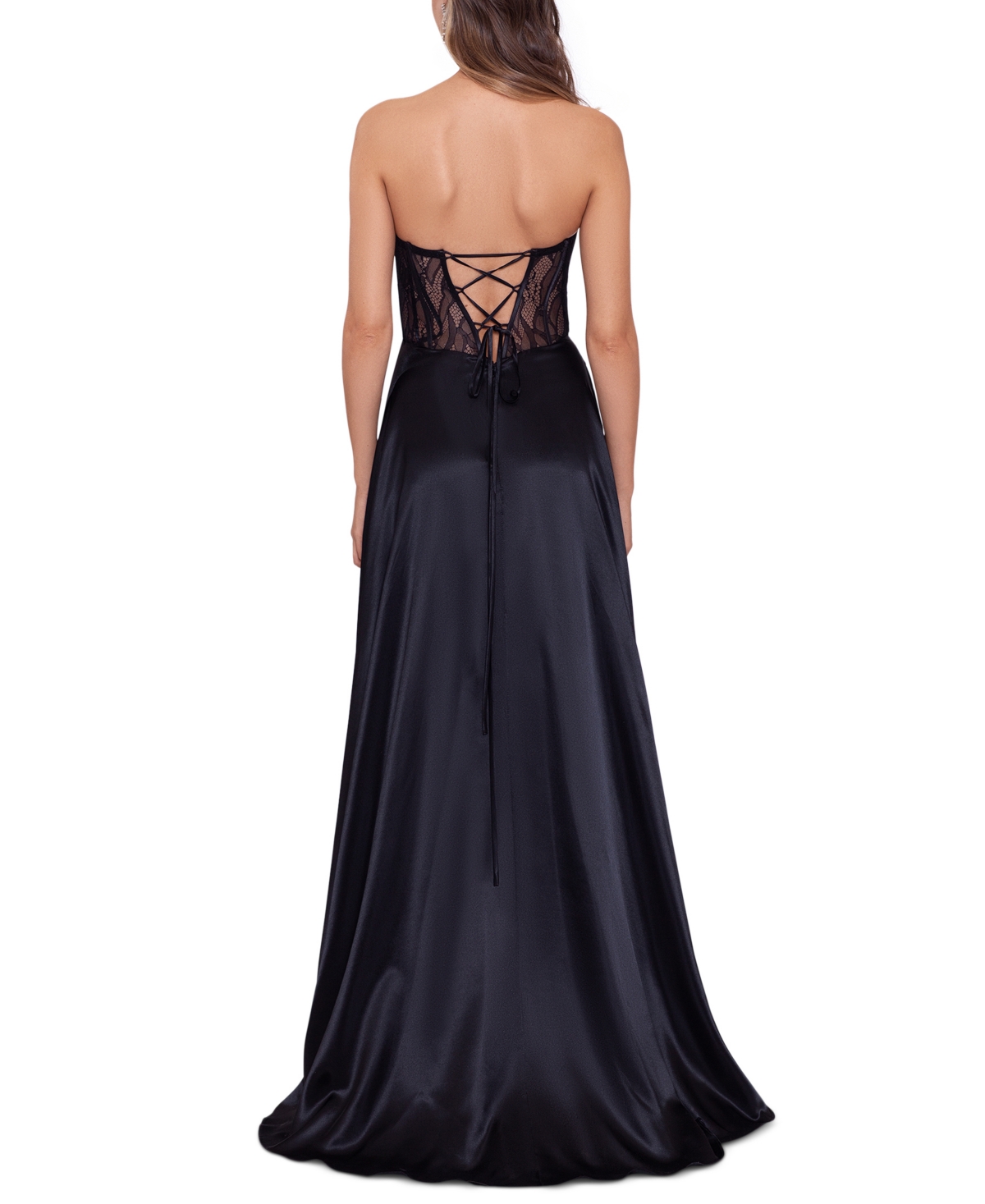 Shop Blondie Nites Juniors' Illusion Applique Charmeuse Gown, Created For Macy's In Black