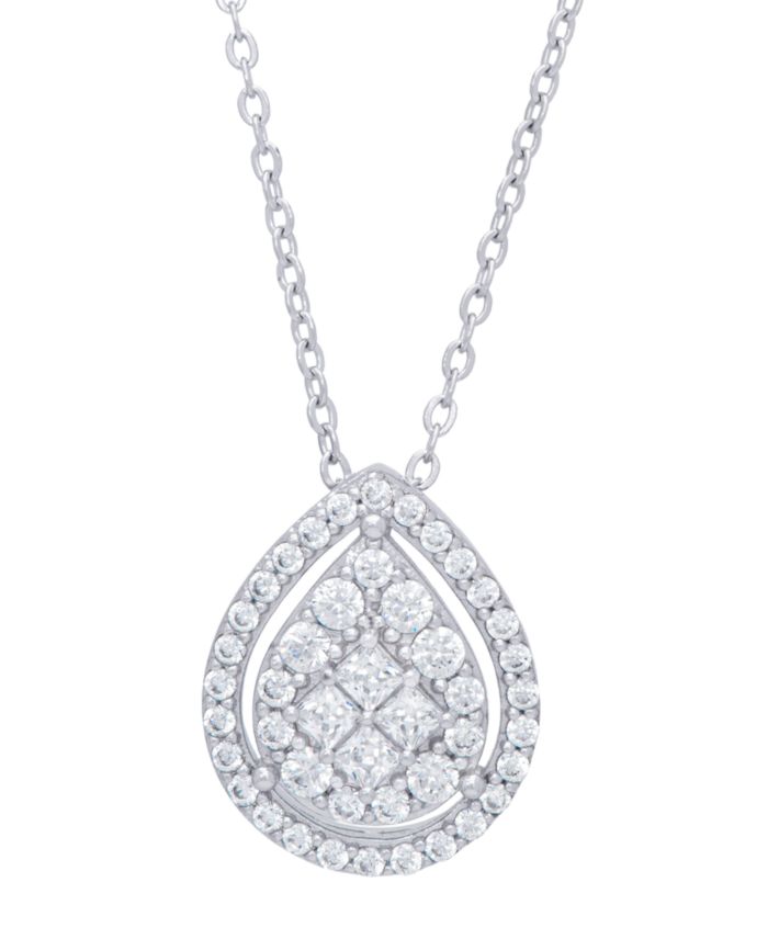 Cubic Zirconia Pear Necklace in Fine Gold Plate or Fine Silver Plate