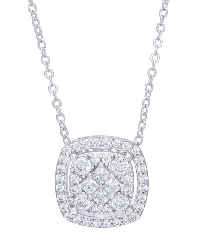 Macy's Cubic Zirconia Cushion Necklace in Fine Gold Plate or Fine