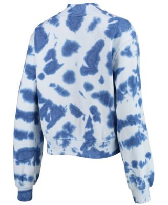 Women's Navy New England Patriots Tie-Dye Cropped Pullover Sweatshirt