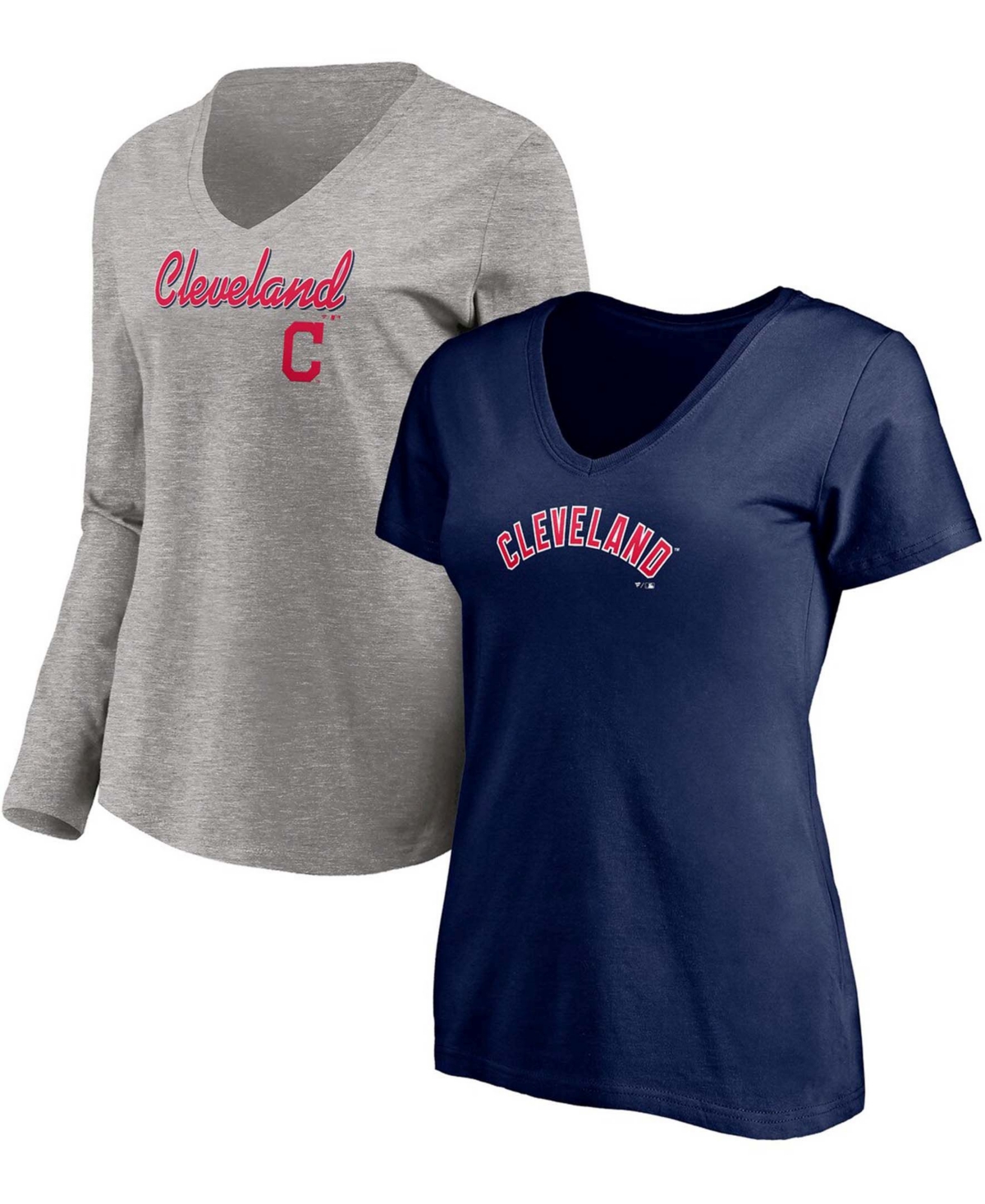 Fanatics Women's Navy, Heathered Gray Cleveland Indians Team V-neck T-shirt Combo Set In Navy,heathered Gray