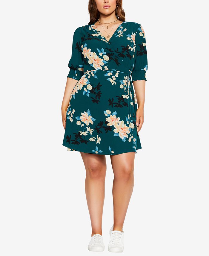 City Chic Trendy Plus Size Otsu Floral Wrap Dress Macy's