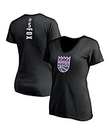 Women's De'Aaron Fox Black Sacramento Kings Playmaker Logo Name Number V-Neck T-Shirt