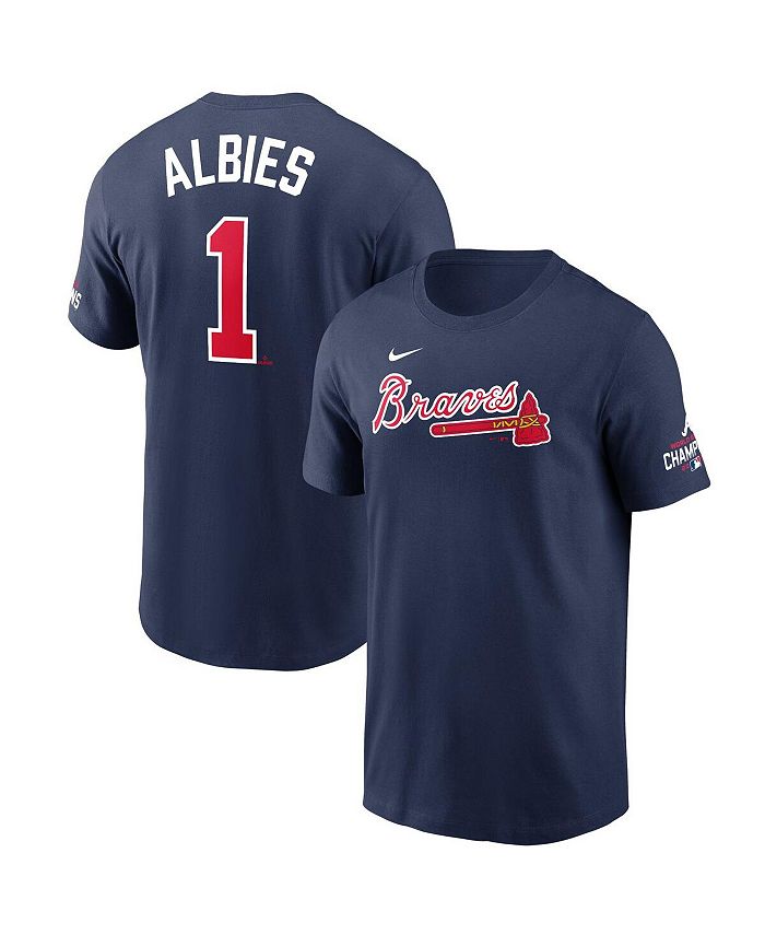 Ozzie Albies Game Used Road Navy Postseason Jersey - Home Run