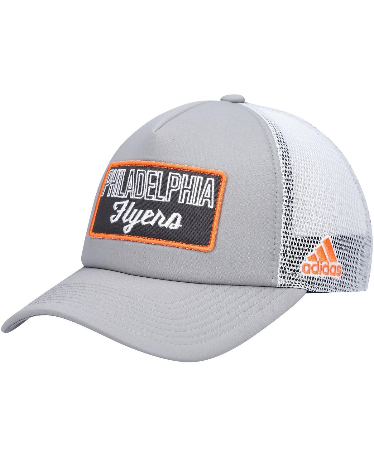 Shop Adidas Originals Men's Gray, White Philadelphia Flyers Locker Room Foam Trucker Snapback Hat In Gray,white