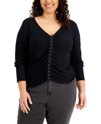 Macy's - Trendy Plus Size Ruched Hook-and-Eye-Front Top