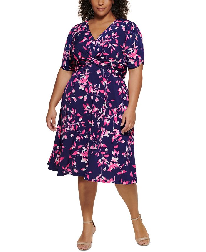 Jessica Howard Plus Size Scrunch-Sleeve Midi Dress - Macy's