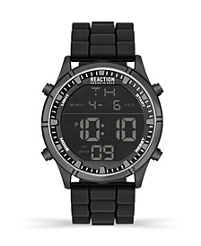 Men's Digital Black Silicon Strap Watch, 47mm