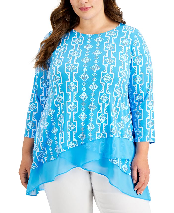 Jm Collection Plus Size Printed 34 Sleeve Top Created For Macys Macys