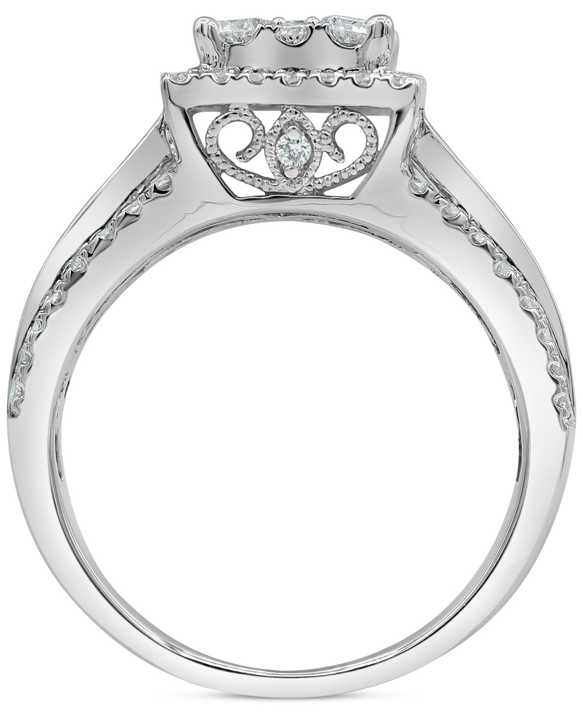 Diamond Square Halo Multirow Engagement Ring (1-1/2 ct. t.w.) in 14k- White Gold