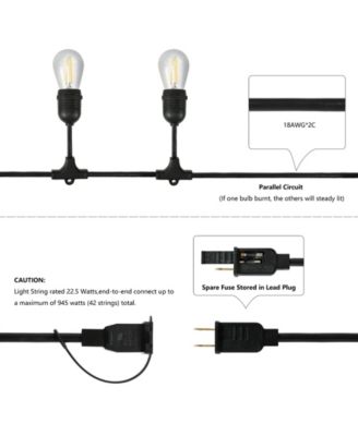 15-Light Indoor and Outdoor Rustic Industrial LED S14 Edison Bulb String Lights