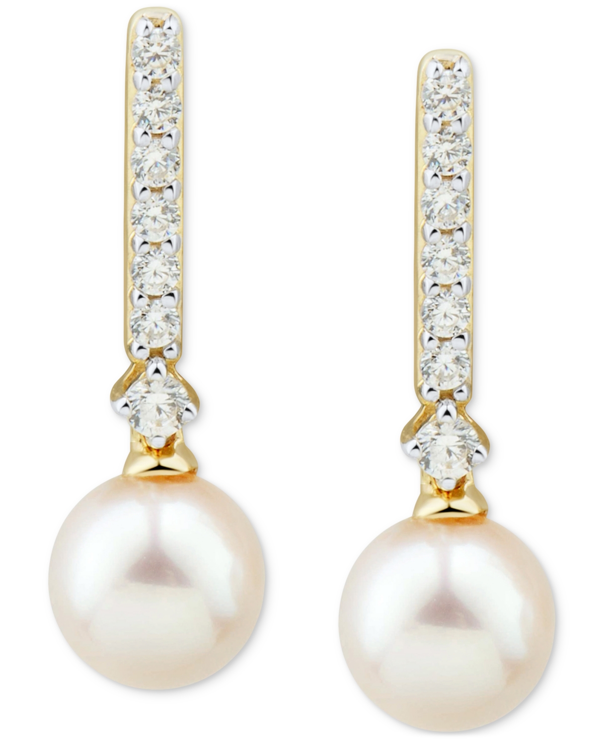 Honora Cultured Freshwater Pearl (6mm) & Diamond (1/5 ct. t.w.) Drop Earrings in 14k(Also in White Gold) - Yellow Gold