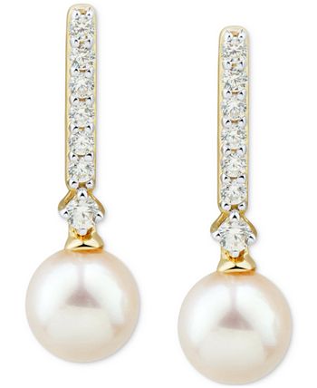 Honora - Cultured Freshwater Pearl (6mm) & Diamond (1/5 ct. t.w.) Drop Earrings in 14k Yellow or White Gold