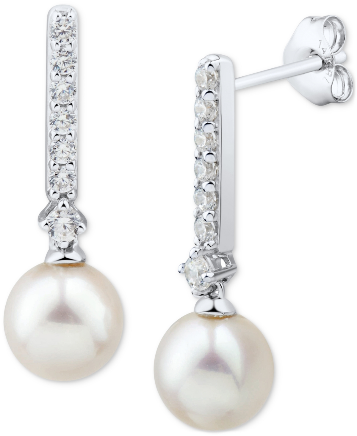 Cultured Freshwater Pearl (6mm) & Diamond (1/5 ct. t.w.) Drop Earrings in 14k White Gold - White Gold