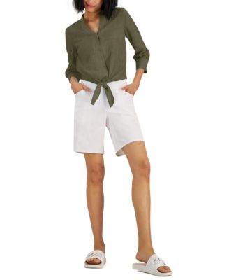 INC International Concepts - Petite Tie-Waist Button-Front Top
