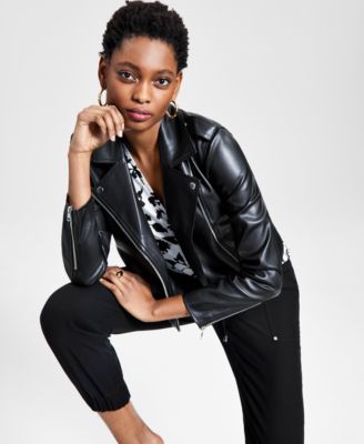 macy's inc faux leather jacket