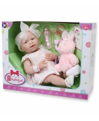 La Newborn 15" Real Girl Baby Doll White Eyelet Dress