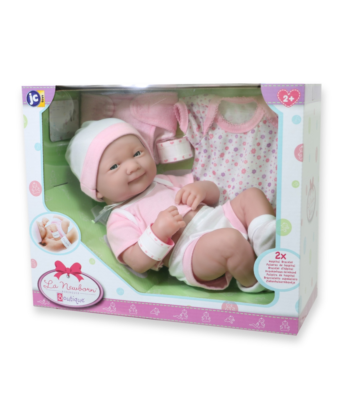 JC TOYS LA NEWBORN NURSERY 14" SMILING BABY DOLL 8 PCS PINK GIFT SET 