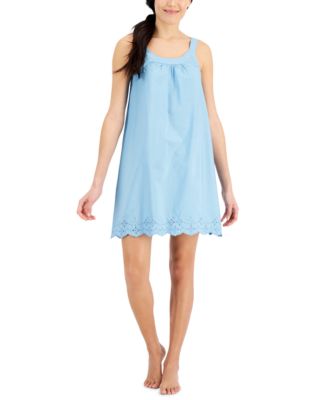 Charter Club - Cotton Eyelet-Trim Chemise Nightgown