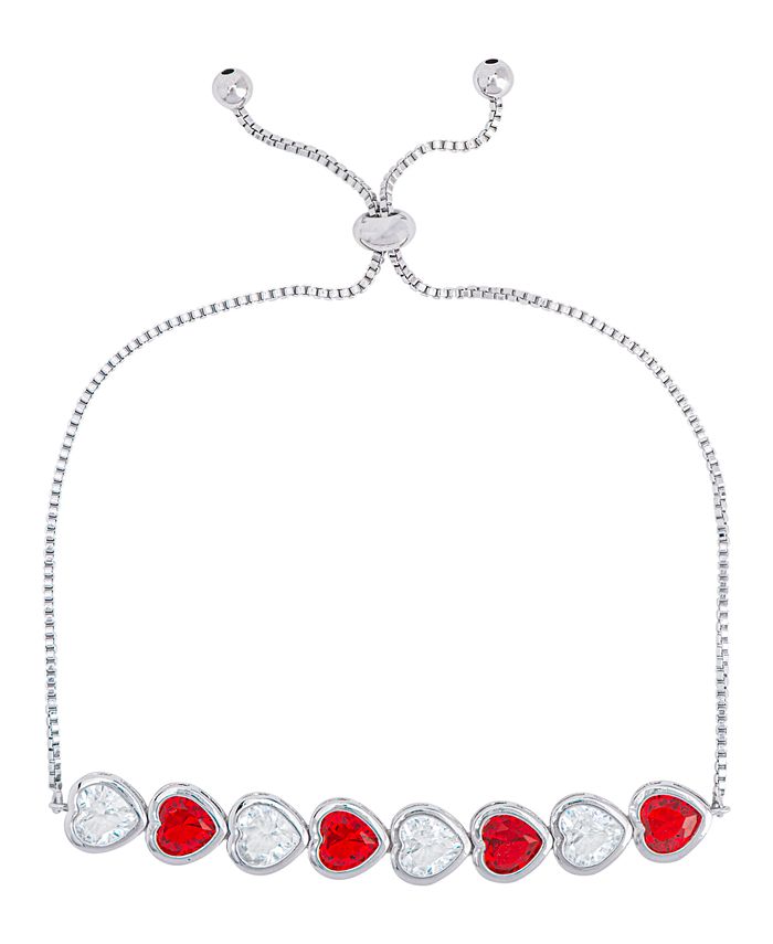 Macy's Simulated Ruby and Cubic Zirconia Heart Adjustable Bolo Bracelet