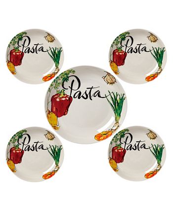Lorren Home Trends 5 Piece Vegetable Design Porcelain Pasta Bowl Set 