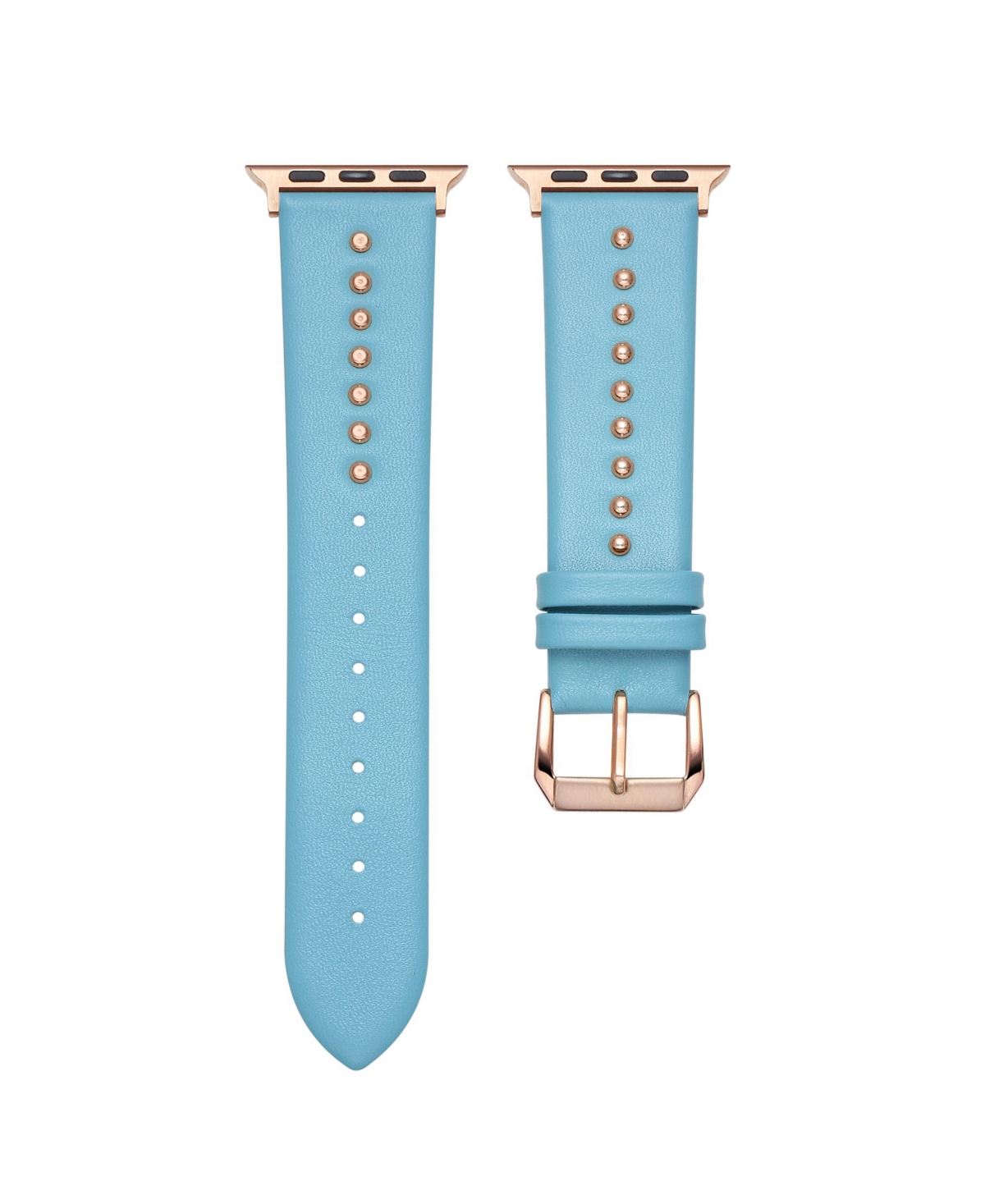 Skyler Teal Genuine Leather and Stud Band for Apple Watch, 42mm-44mm - Teal, Rose Gold Plated