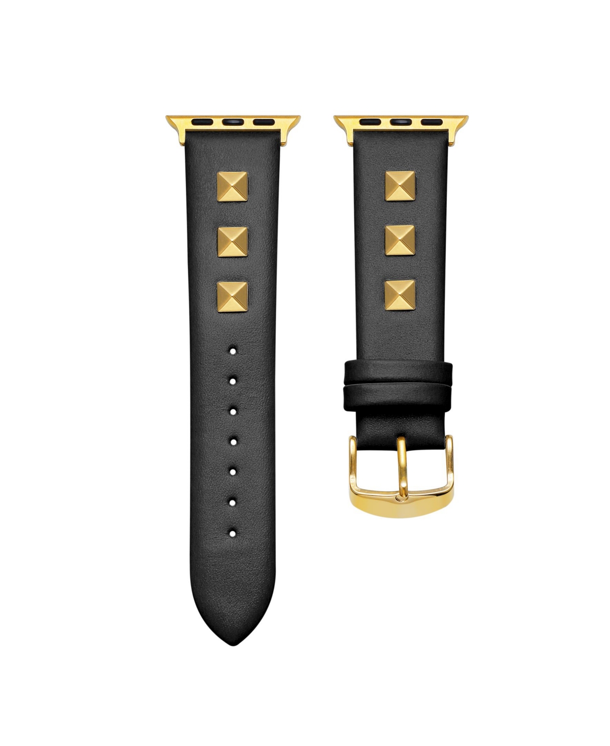 Rebel Black Genuine Leather and Stud Band for Apple Watch, 38mm-40mm - Black, Gold-tone
