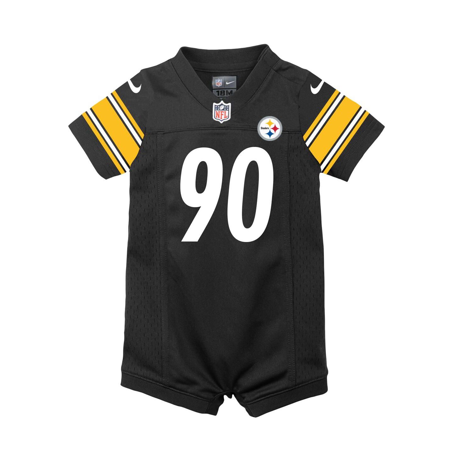 Комбинезон Nike T.J. Watt Black Pittsburgh Steelers Game Romper Jersey для девочек-малышей — фото 3