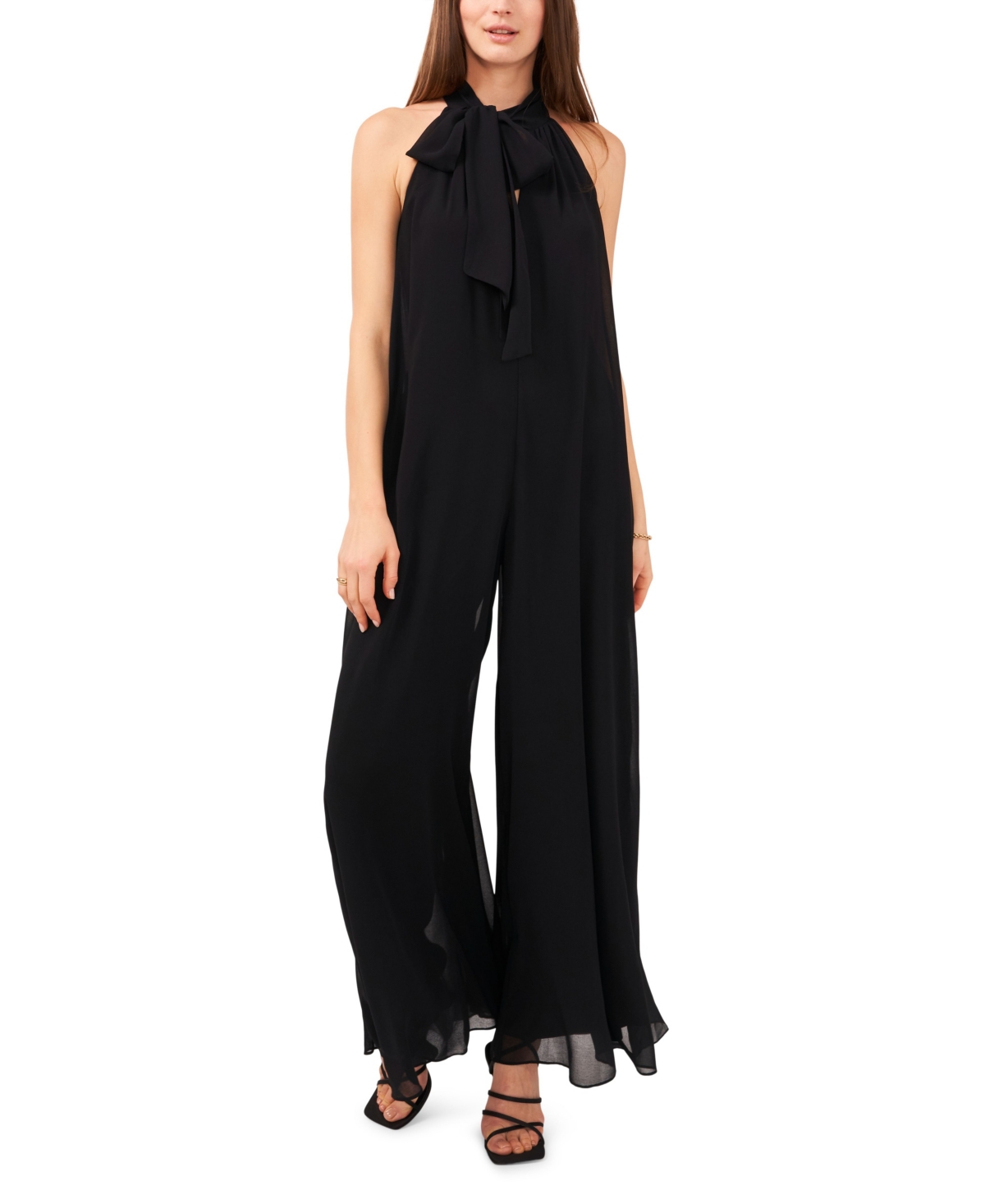  1.state Women's Solid Sleeveless Tie-Neck Jumpsuit