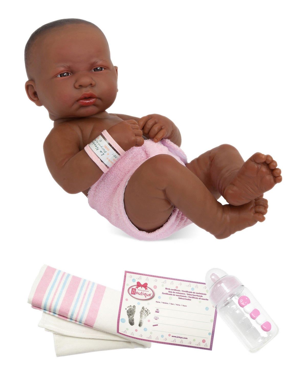 Jc Toys La Newborn First Day 14" African American Real Girl Baby Doll In African American Girl - Pink