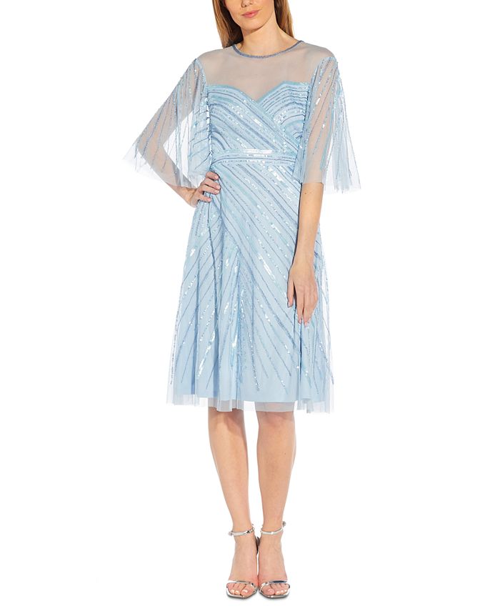 Beaded flutter sales sleeve dress