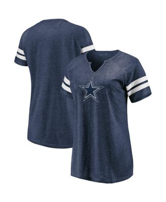 Women's Heathered Navy Dallas Cowboys Distressed Primary Logo Notch Neck Tri-Blend Raglan T-shirt