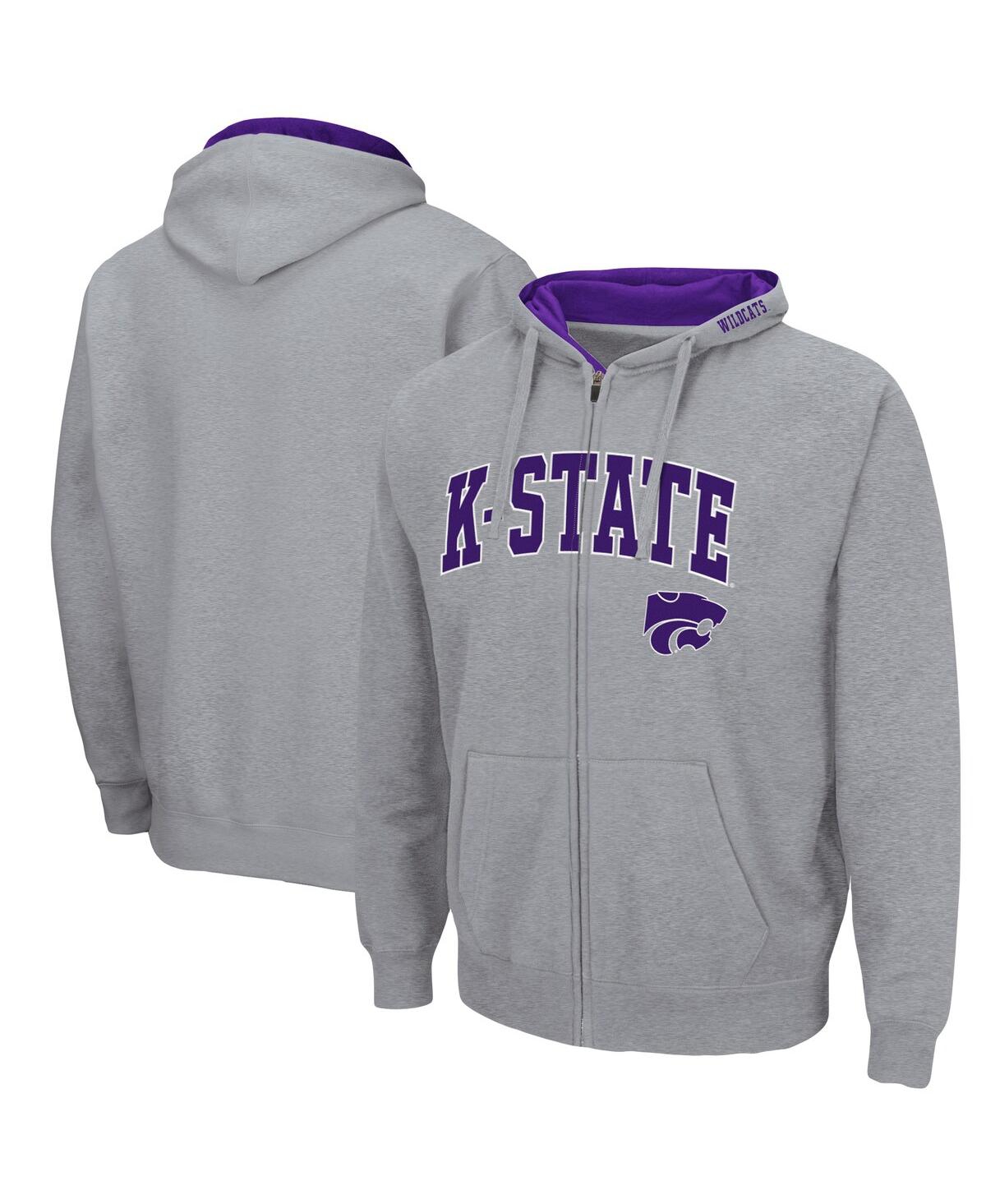 Colosseum Men's Heathered Gray Kansas State Wildcats Arch Logo 3.0 Full-zip Hoodie In Heathered Gray