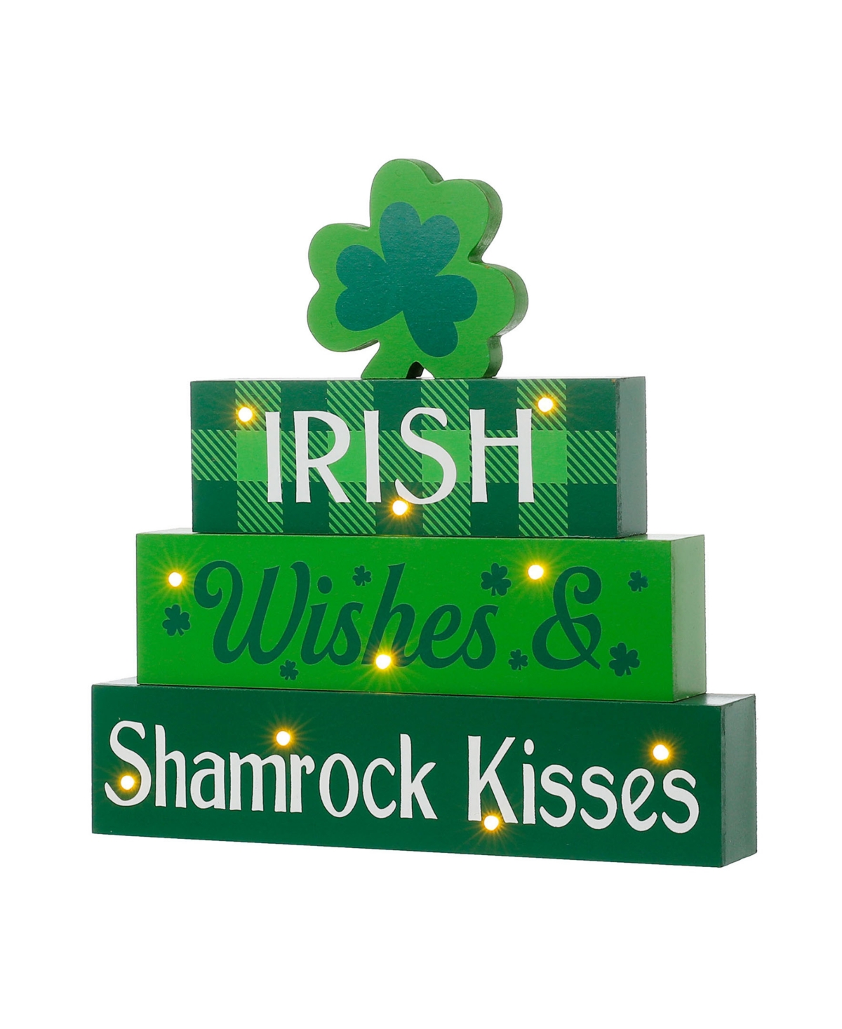 Glitzhome 11.5" Lighted St. Patrick's Wooden Block Table Sign In Green
