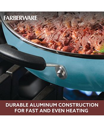 Farberware 11.25 in. Smart Control- Aluminum Nonstick Frying Pan in Aqua  with Lid 22399 - The Home Depot