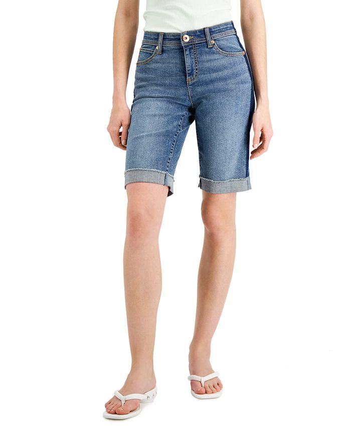 INC International Concepts Contrast-Trim Cuffed Denim Shorts, Created ...