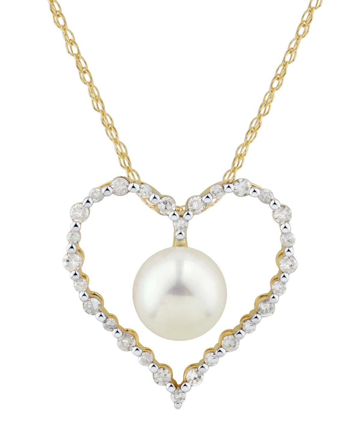 Cultured Freshwater Pearl & Diamond (3/8 ct. t.w.) Heart 18" Pendant Necklace in 14k Gold - Rose Gold