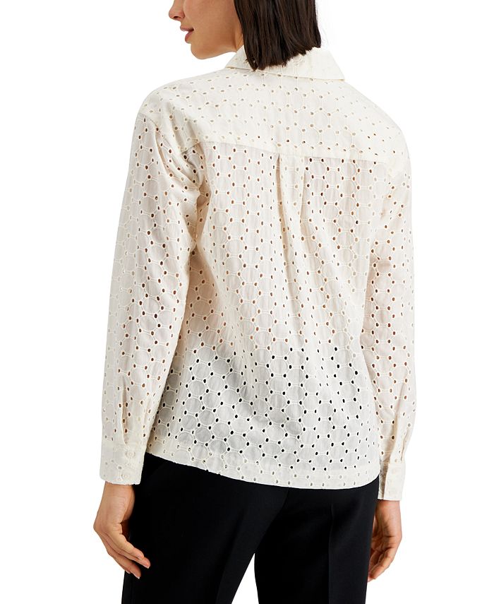 Alfani Petite Cotton Eyelet Button-Front Top, Created for Macy's ...