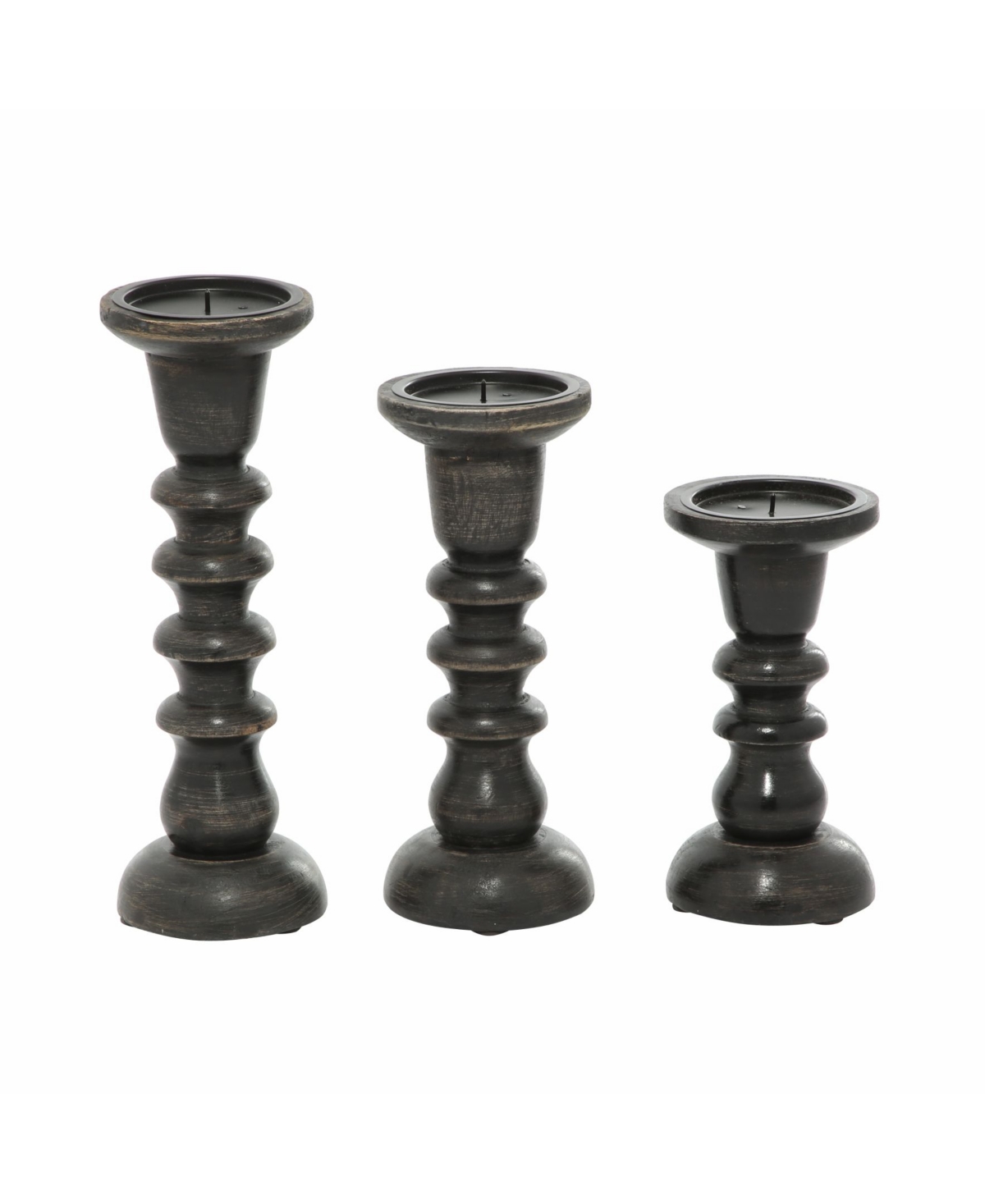Dark Mango Wood Traditional Candle Holder, Set of 3