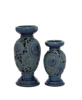 Ceramic Eclectic Candle Holder, Set of 2