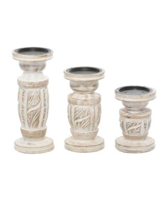 Mango Wood Country Cottage Candle Holder, Set of 3