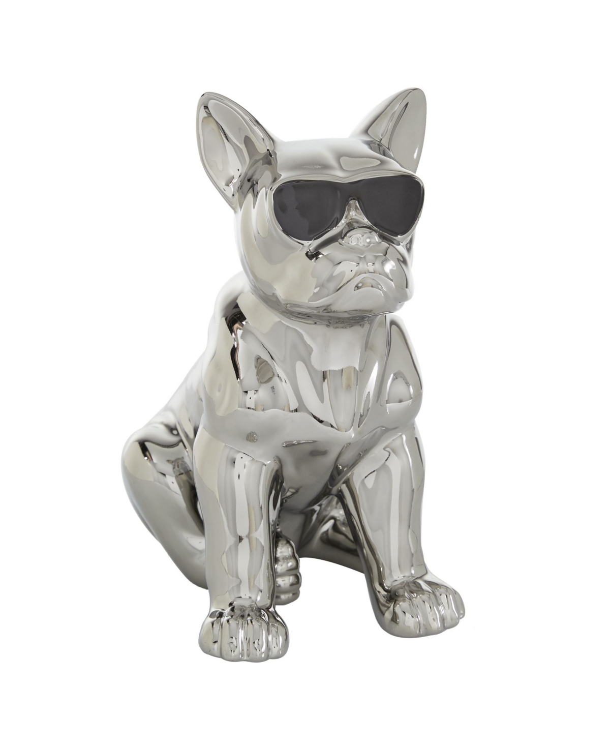 Cosmoliving By Cosmopolitan Ceramic Glam Dog Sculpture, 12" X 6" In Silver-tone