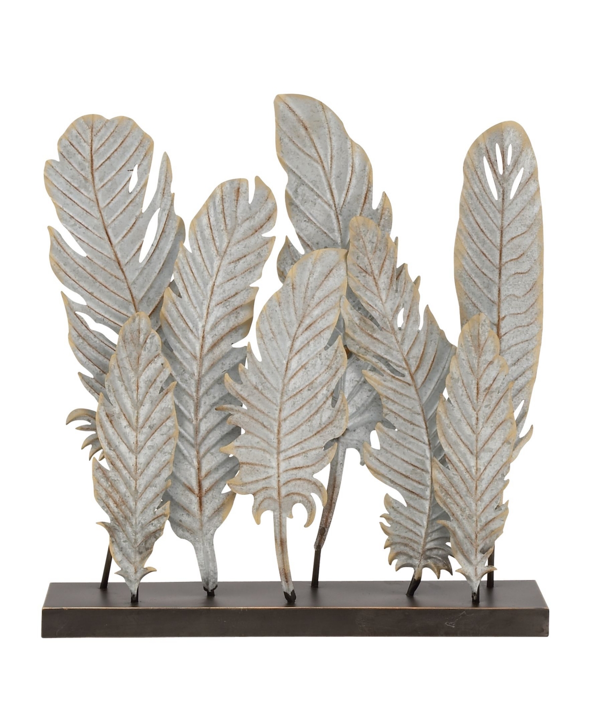 Rosemary Lane Metal Contemporary Feather Sculpture, 21" X 20" In Gray