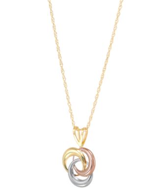 Tricolor Love Knot 18" Pendant Necklace in 10k Yellow, White & Rose Gold