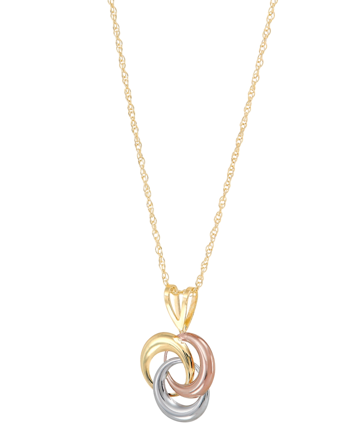Macy's Tricolor Love Knot 18" Pendant Necklace In 10k Yellow, White & Rose Gold In Gold