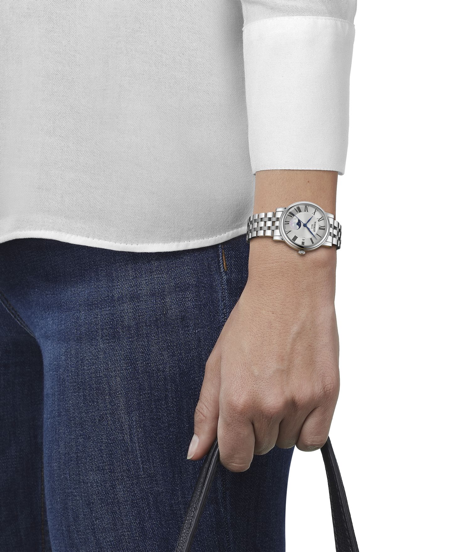Женские часы Tissot Carson Premium Lady Moonphase Stainless Steel Bracelet Watch 32mm — фото 5