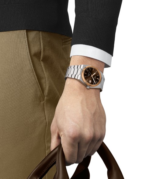 Мужские часы Tissot PRX Powermatic 80 Automatic на золотом браслете 40мм