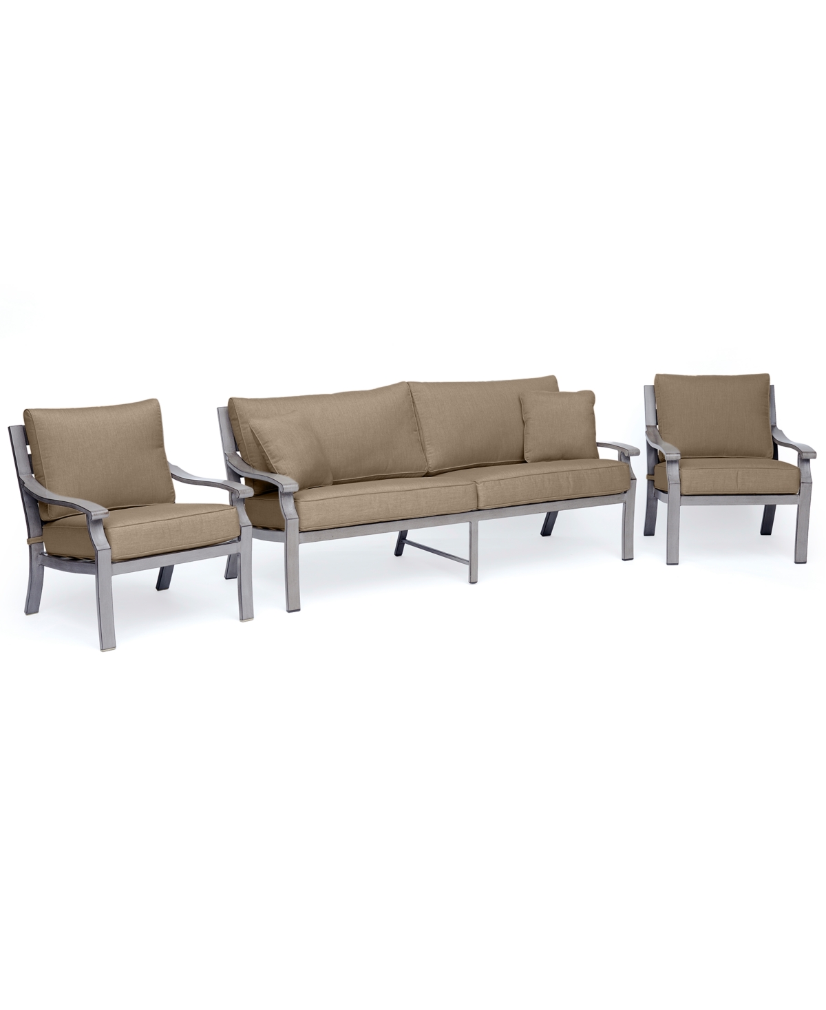 Agio Tara Aluminum Outdoor 3-pc. Seating Set (1 Sofa & 2 Rocker Chairs), Created For Macy's In Outdura Remy Pebble