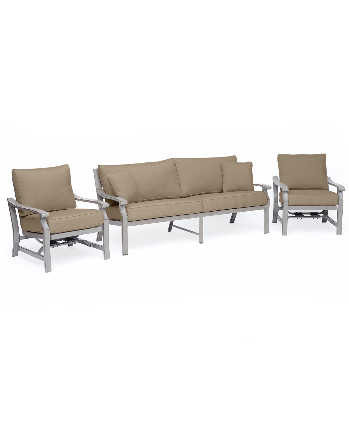 Shop Agio Tara Aluminum Outdoor 3-pc. Seating Set (1 Sofa & 2 Rocker Chairs), Created For Macy's In Outdura Remy Pebble